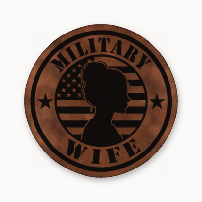Military Wife Patch – Leatherette Morale Patch — Chestnut Saddle Brown
