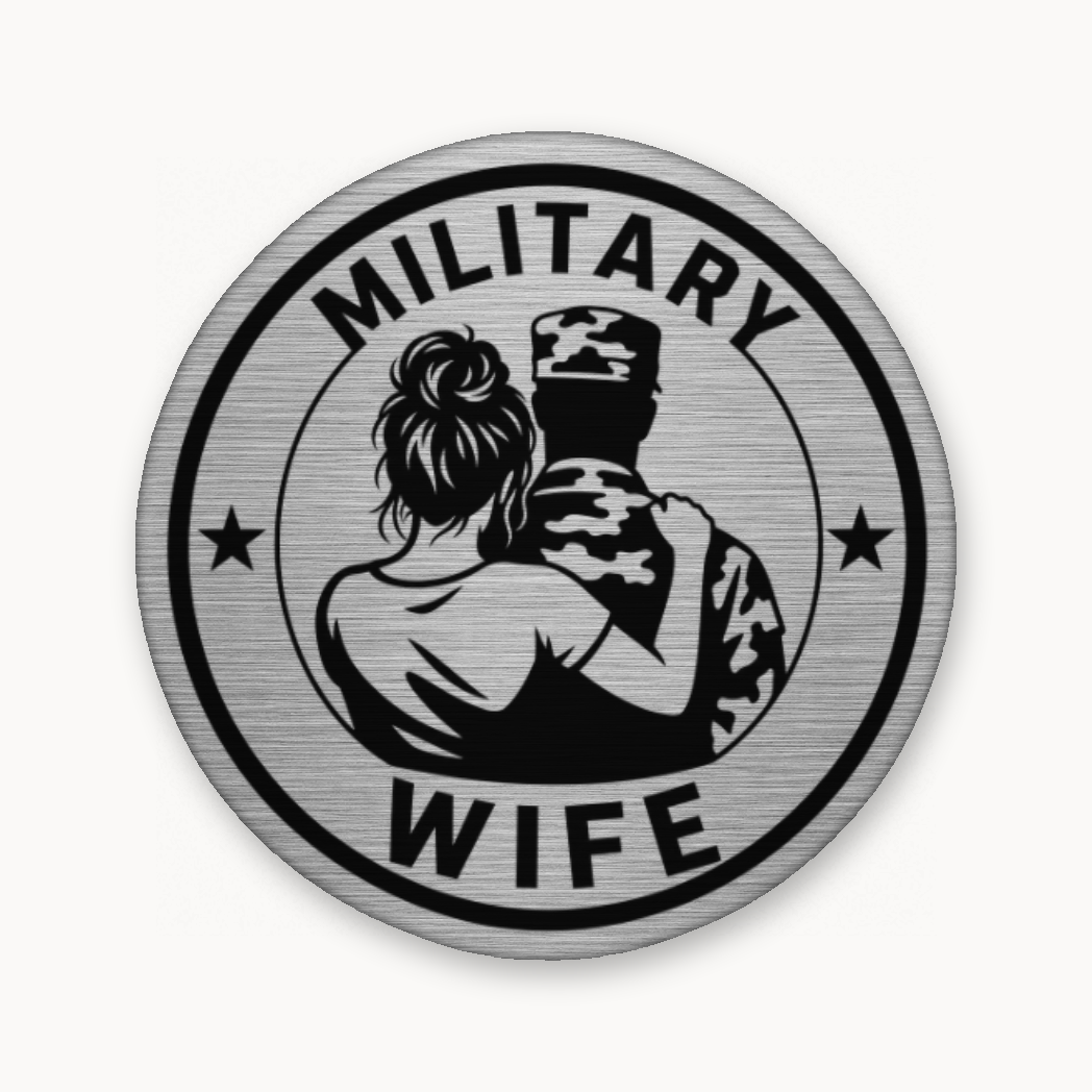Military Wife – Soldier Emblem – Leatherette Morale Patch — Silver