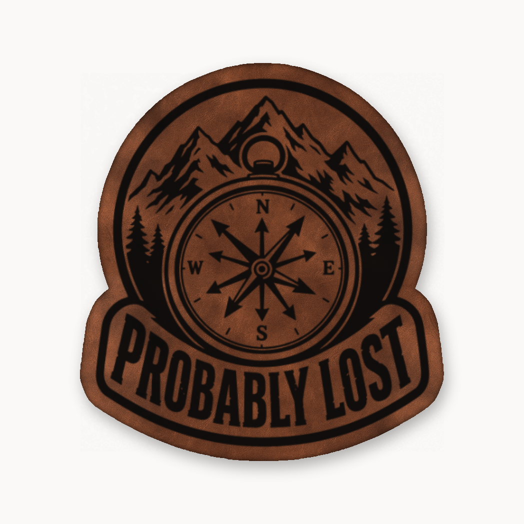 Probably Lost Compass Explorer – Leatherette Morale Patch — Chestnut Saddle Brown
