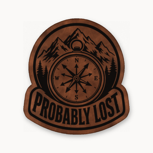 Probably Lost Compass Explorer – Leatherette Morale Patch — Chestnut Saddle Brown