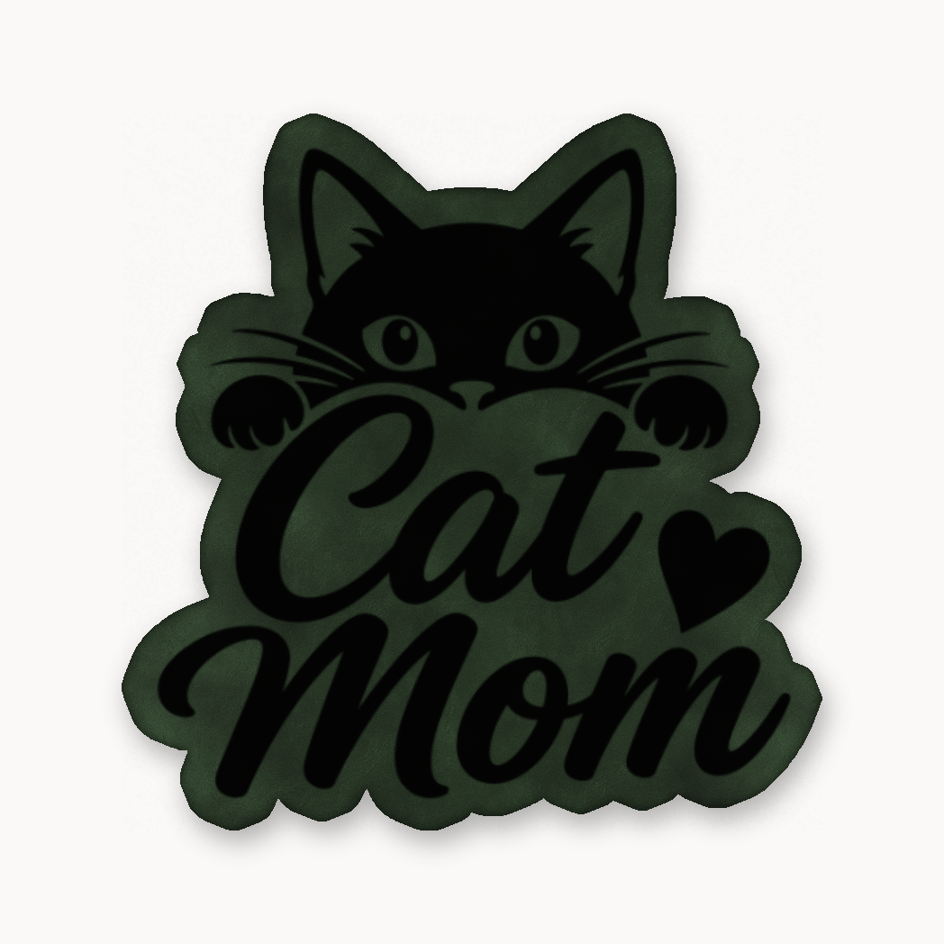 Cat Mom – Leatherette Morale Patch — Dark Saddle Green