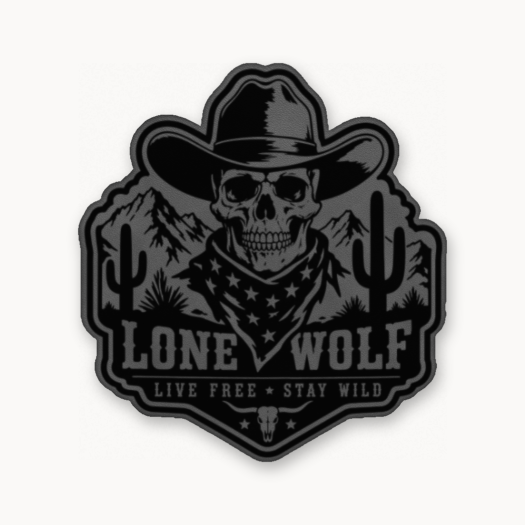 Lone Wolf Life Free Stay Wild – Leatherette Morale Patch — Classic Gray
