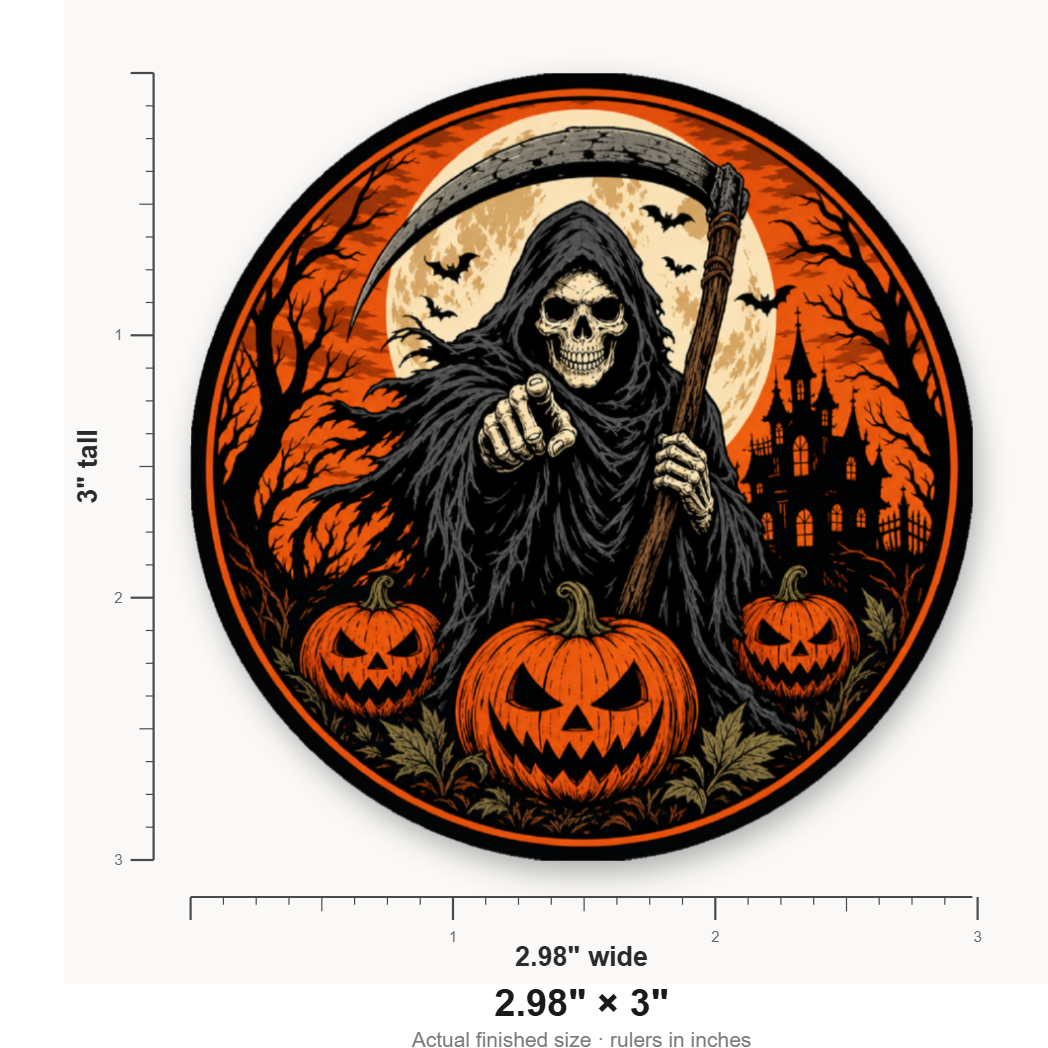 Halloween Reaper & Pumpkins – Leatherette Morale Patch — size guide