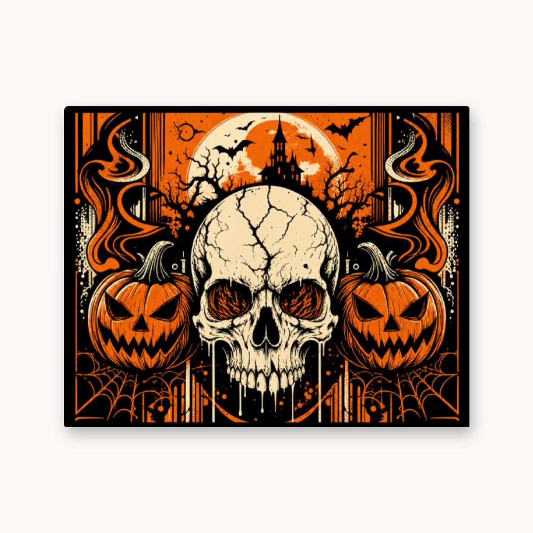 Haunted Skull & Pumpkins – Leatherette Morale Patch — UV Color