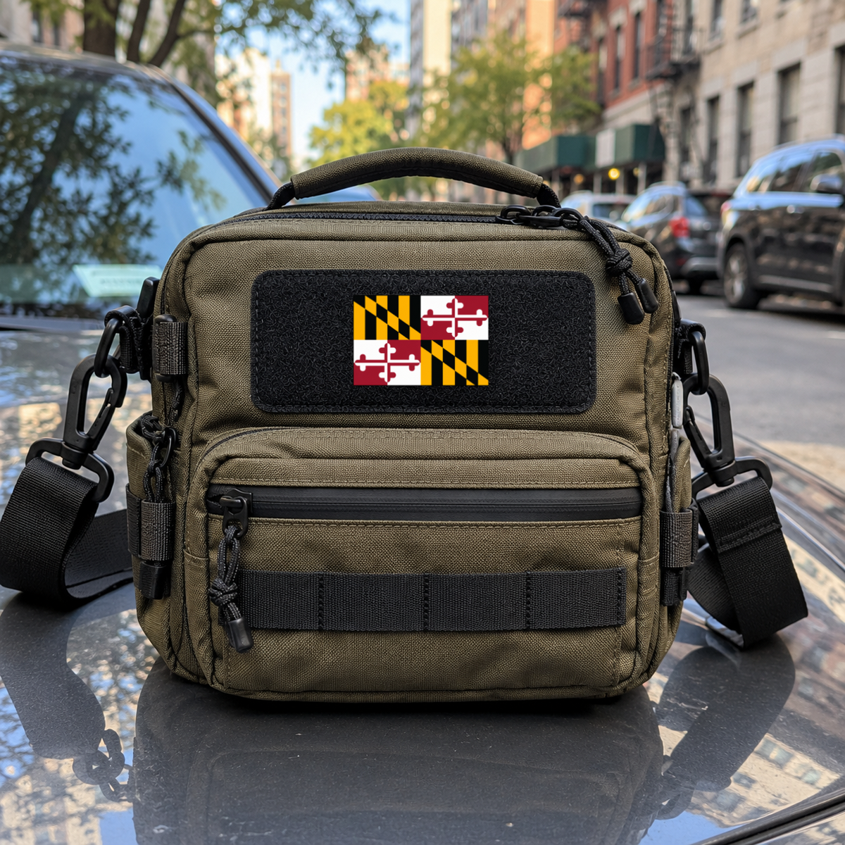 Maryland State Flag – Leatherette Morale Patch — in use