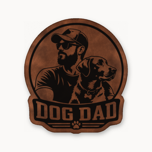 Dog Dad Style 1 – Leatherette Morale Patch — Chestnut Saddle Brown