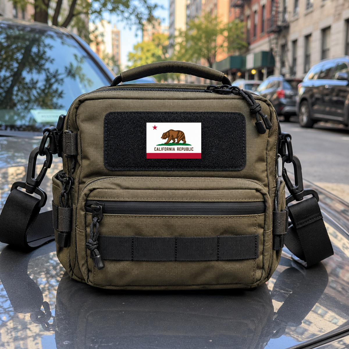 California State Flag – Leatherette Morale Patch — in use