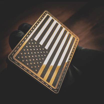 SMALL BATCH - Brushed Gold & Black American Flag Patch – Hook Backed