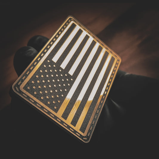 SMALL BATCH - Brushed Gold & Black American Flag Patch – Hook Backed