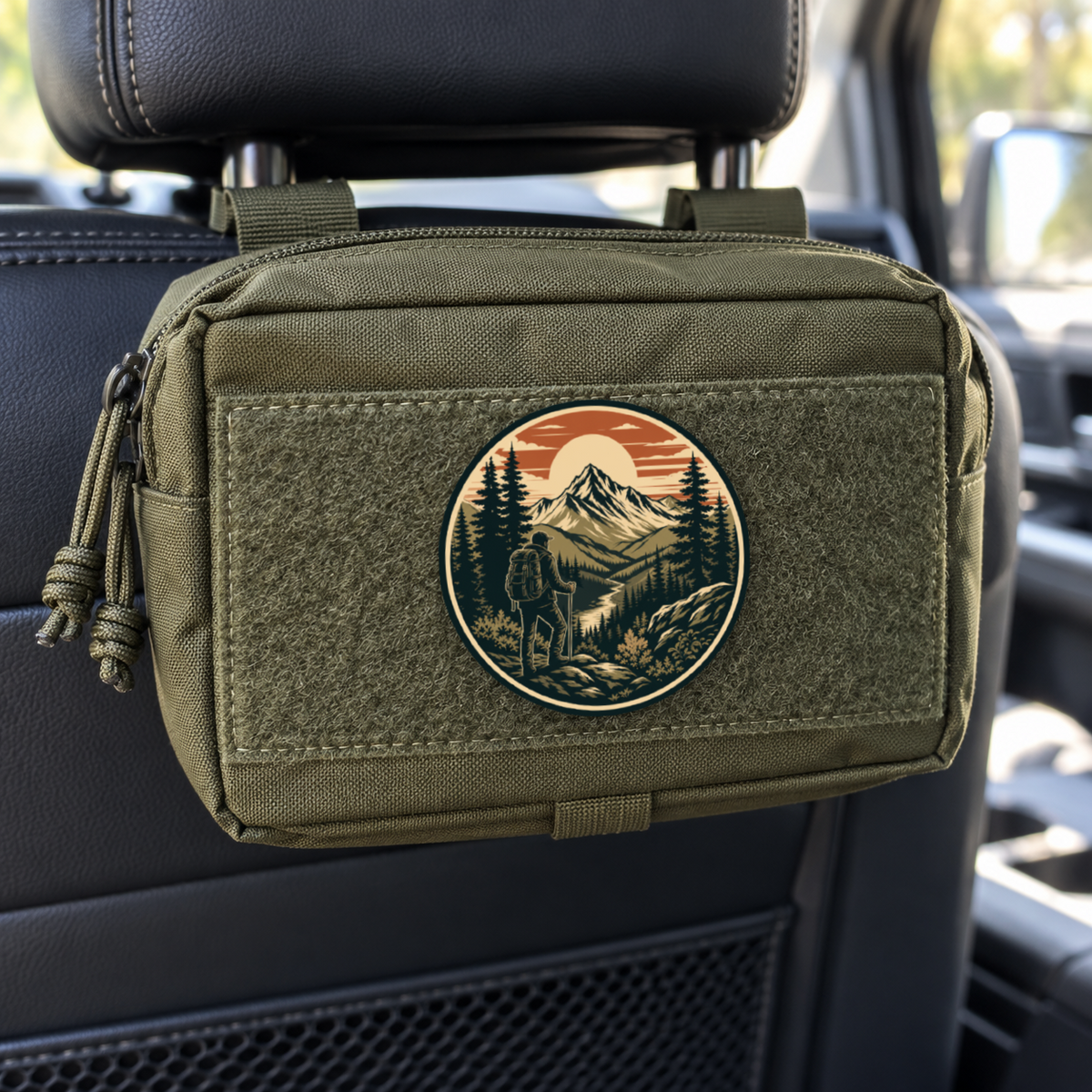 Vintage Mountain Hiker – Leatherette Morale Patch — in use
