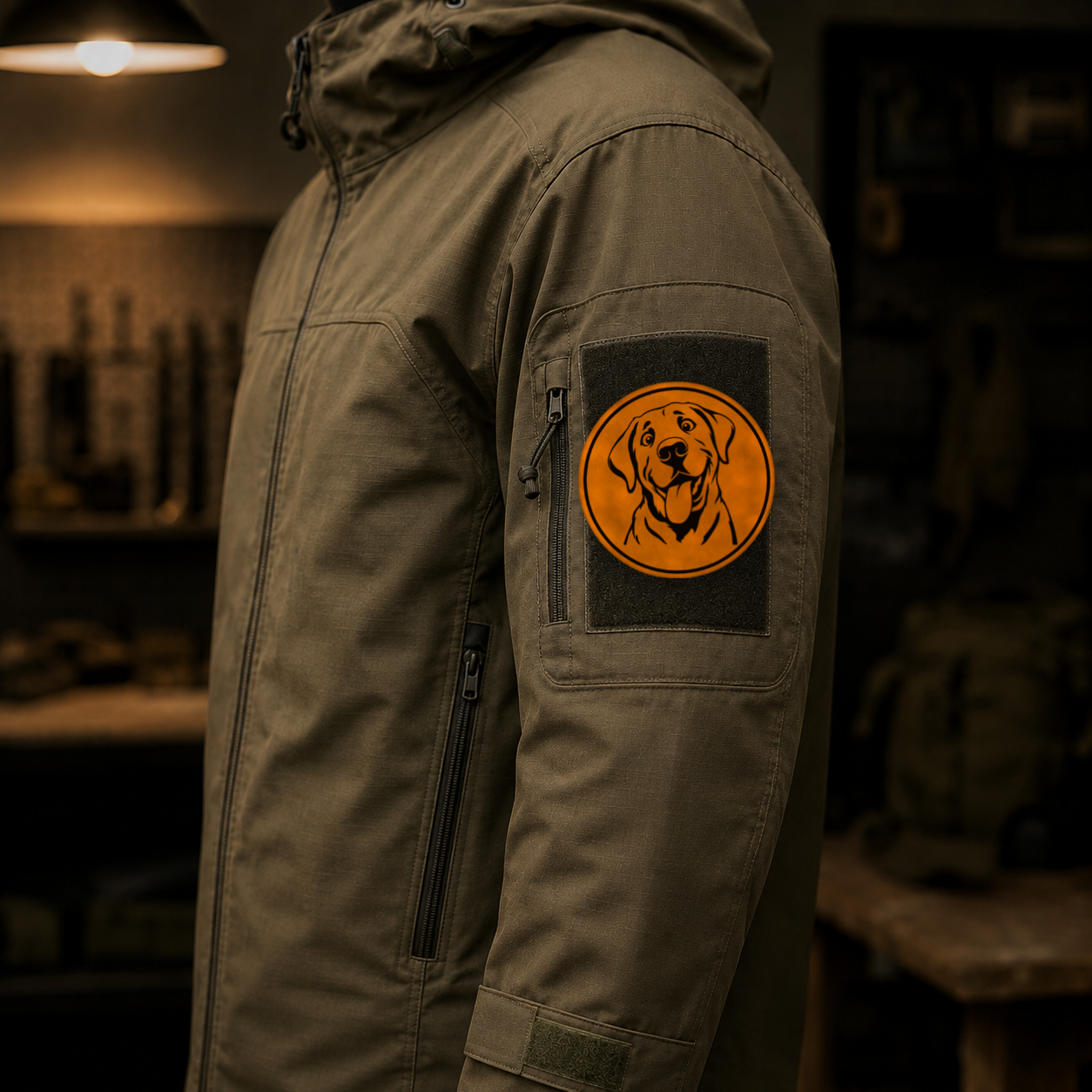 Goofy Labrador – Leatherette Morale Patch — in use