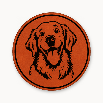 Goofy Golden Retriever – Leatherette Morale Patch — Classic Orange