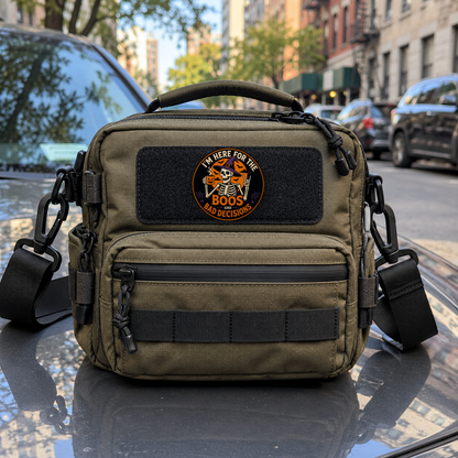 Boos and Bad Descisions – Leatherette Morale Patch — in use