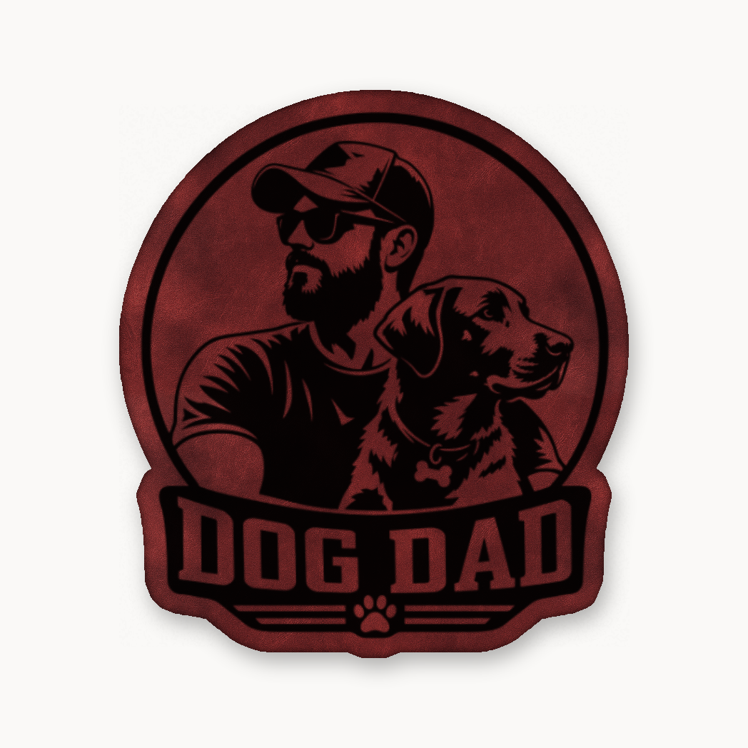 Dog Dad Style 1 – Leatherette Morale Patch — Dark Saddle Red