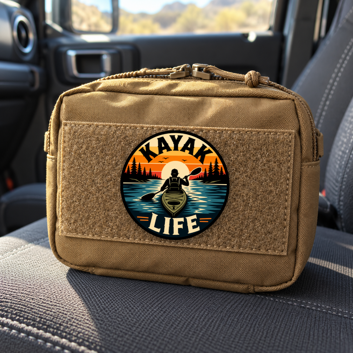 Kayak Life Circle Patch – Leatherette Morale Patch — in use