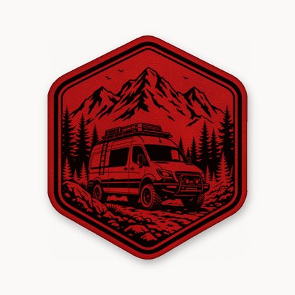 Overlanding Van Life – Leatherette Morale Patch — Classic Red