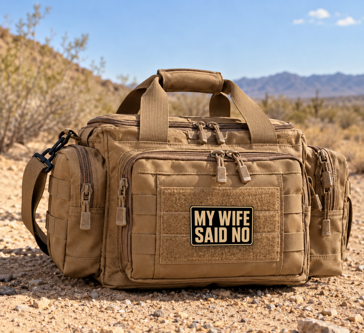 My Wife Said No – Leatherette Morale Patch — in use