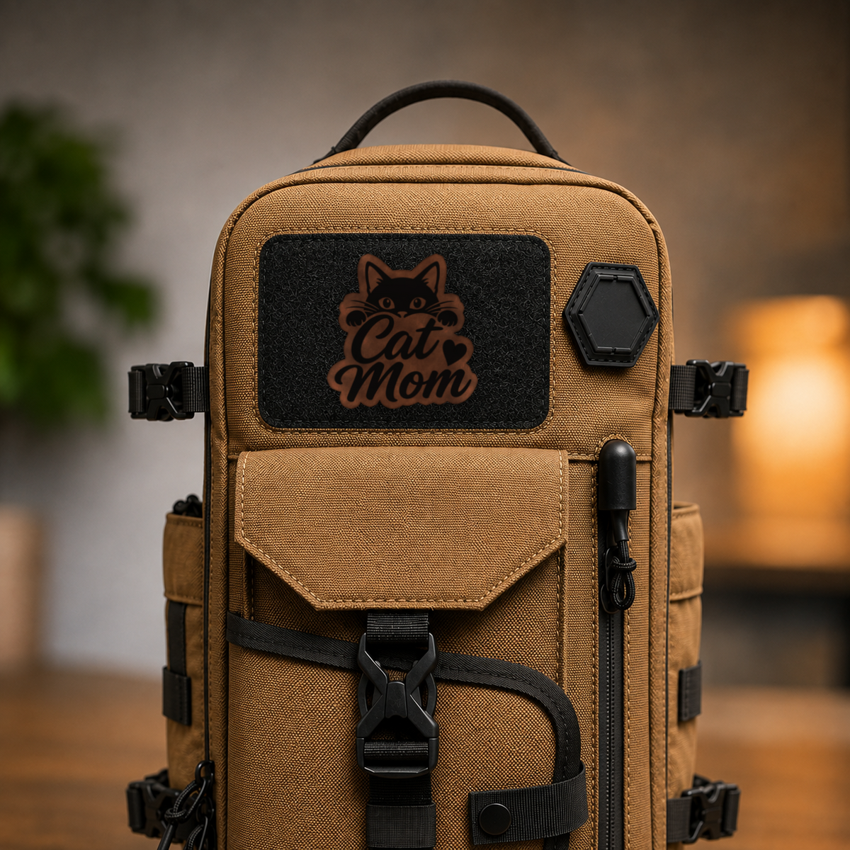 Cat Mom – Leatherette Morale Patch — in use