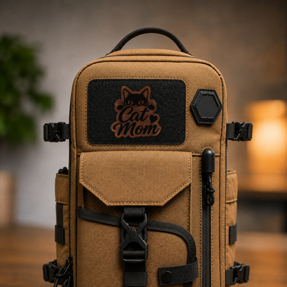 Cat Mom – Leatherette Morale Patch — in use