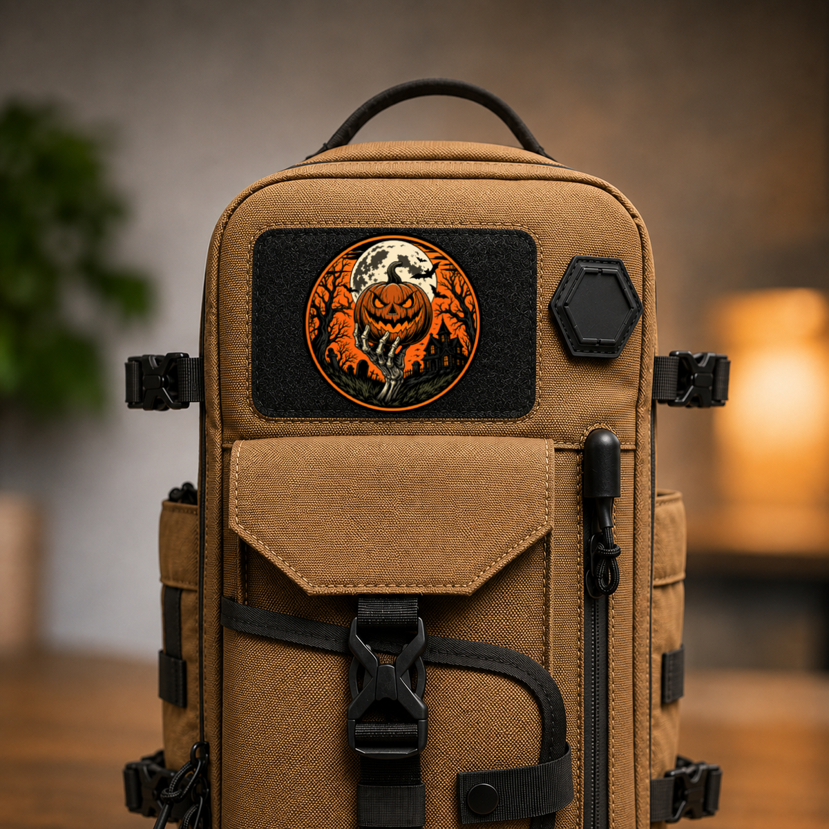Halloween Pumpkin Night – Leatherette Morale Patch — in use