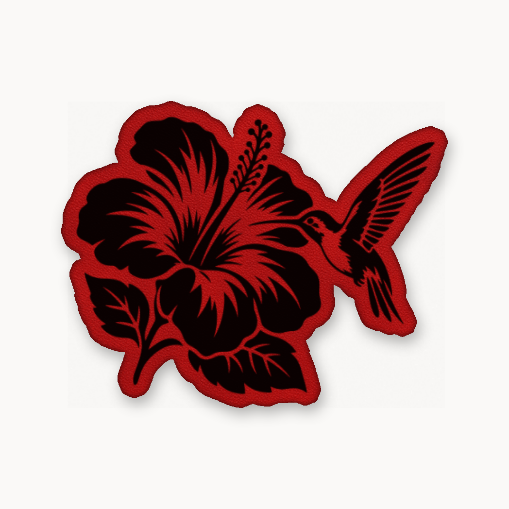 Humming Bird Flower – Leatherette Morale Patch — Classic Red