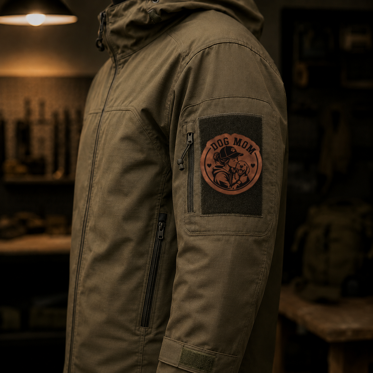 Dog Mom Style 2 – Leatherette Morale Patch — in use