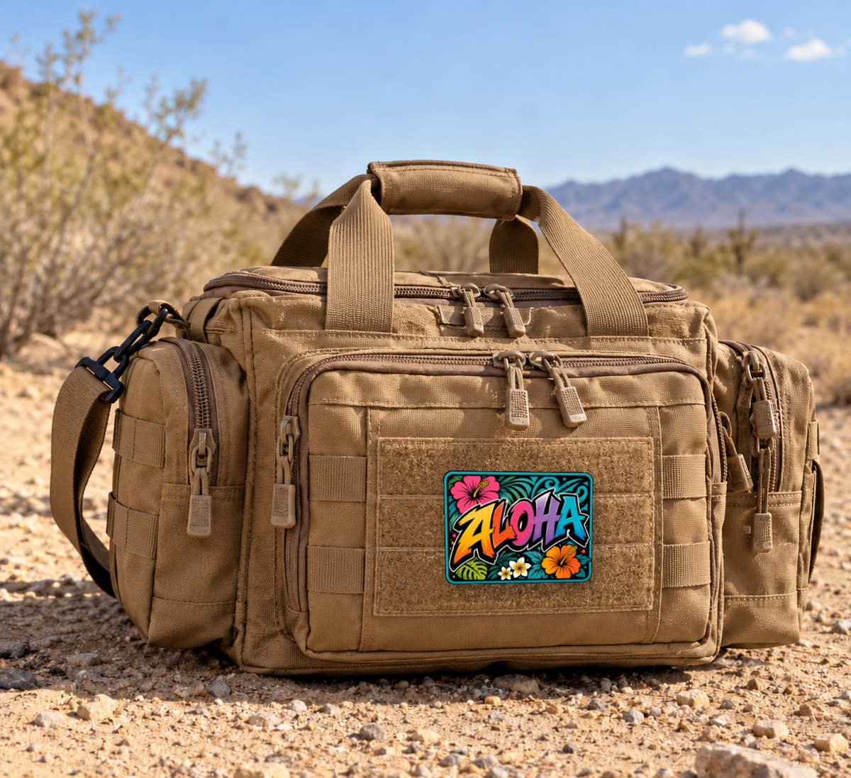 Floral Aloha – Leatherette Morale Patch — in use