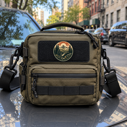 Vintage Mountain Hiker – Leatherette Morale Patch — in use