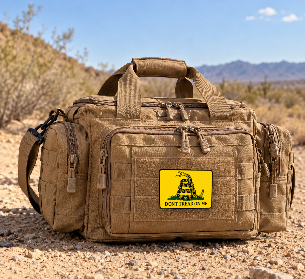 Don't Tread On Me Color – Leatherette Morale Patch — in use
