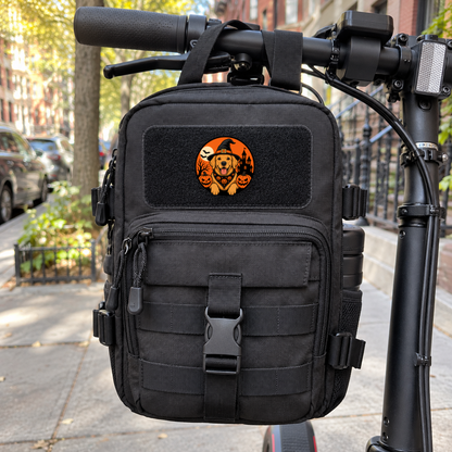Halloween Golden Retriever – Leatherette Morale Patch — in use