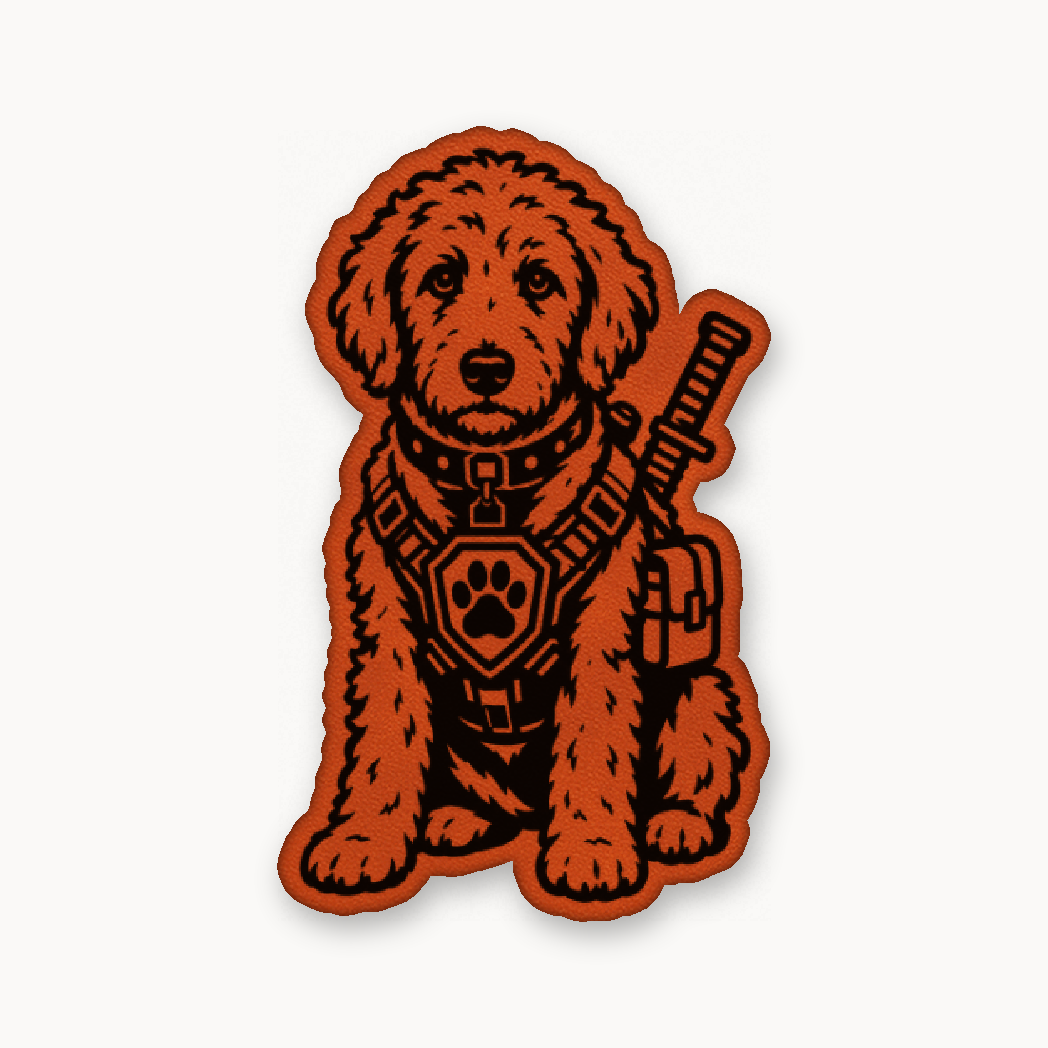 Tactical Labradoodle – Leatherette Morale Patch — Classic Orange