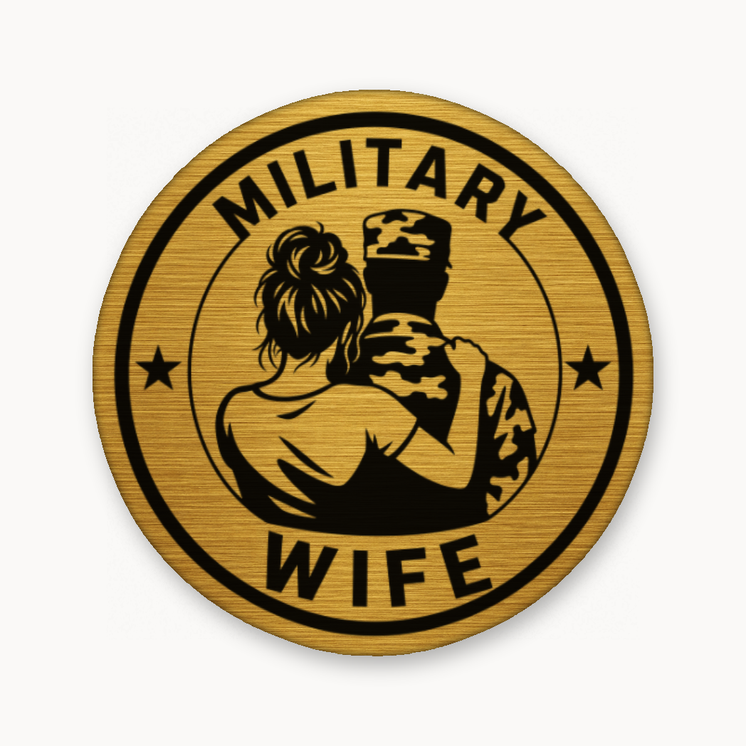 Military Wife – Soldier Emblem – Leatherette Morale Patch — Gold