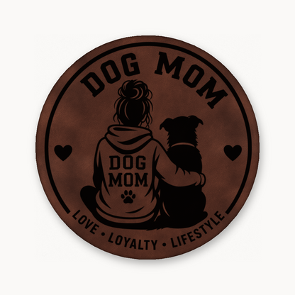Dog Mom Style 1 – Leatherette Morale Patch — Dark Saddle Brown