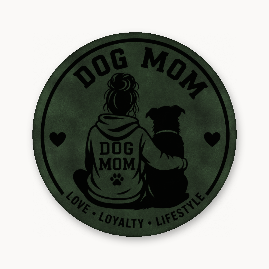 Dog Mom Style 1 – Leatherette Morale Patch — Dark Saddle Green