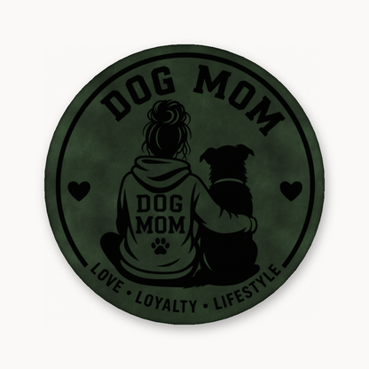 Dog Mom Style 1 – Leatherette Morale Patch — Dark Saddle Green