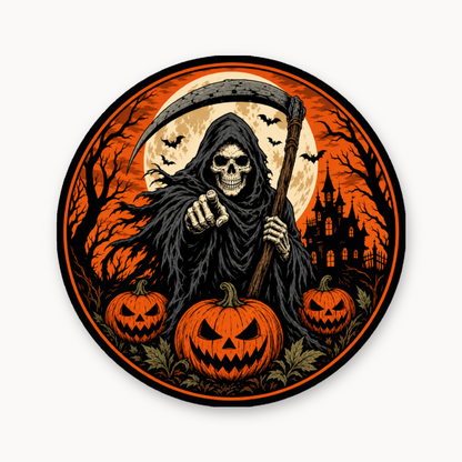 Halloween Reaper & Pumpkins – Leatherette Morale Patch — UV Color