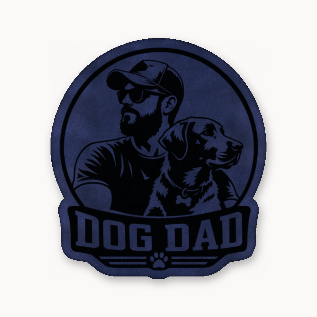 Dog Dad Style 1 – Leatherette Morale Patch — Dark Saddle Blue