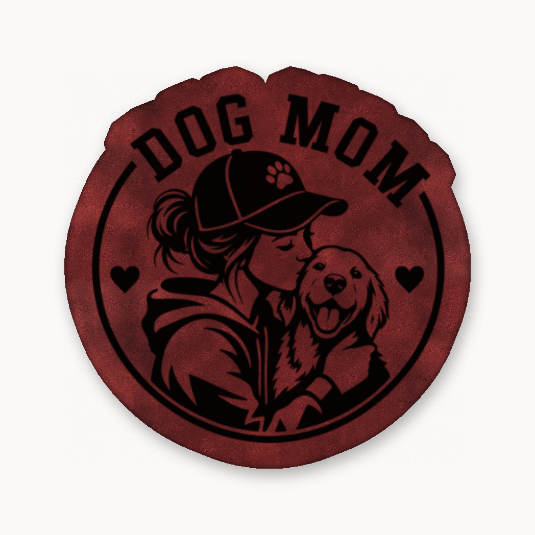 Dog Mom Style 2 – Leatherette Morale Patch — Dark Saddle Red