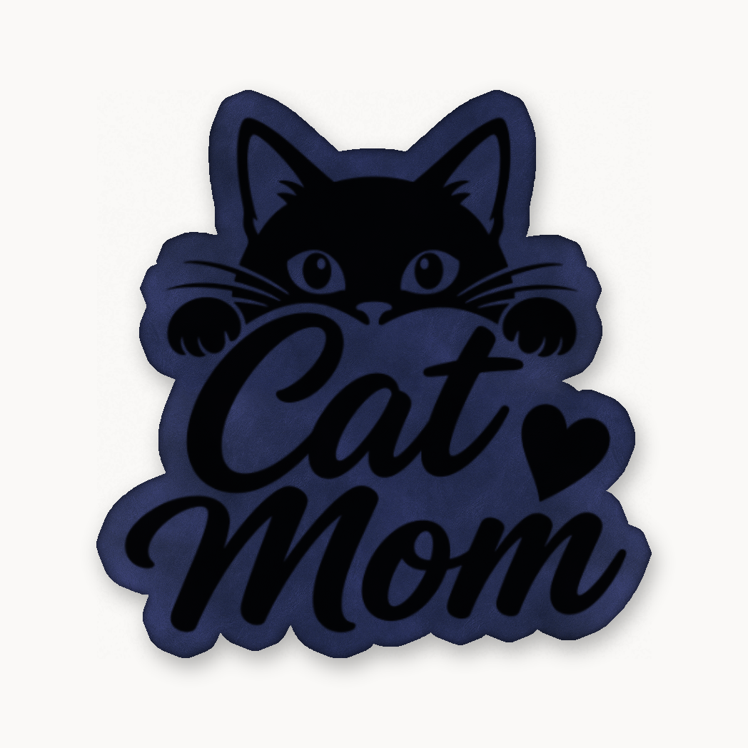Cat Mom – Leatherette Morale Patch — Dark Saddle Blue