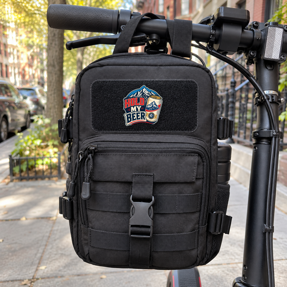 Hold My Beer – Leatherette Morale Patch — in use