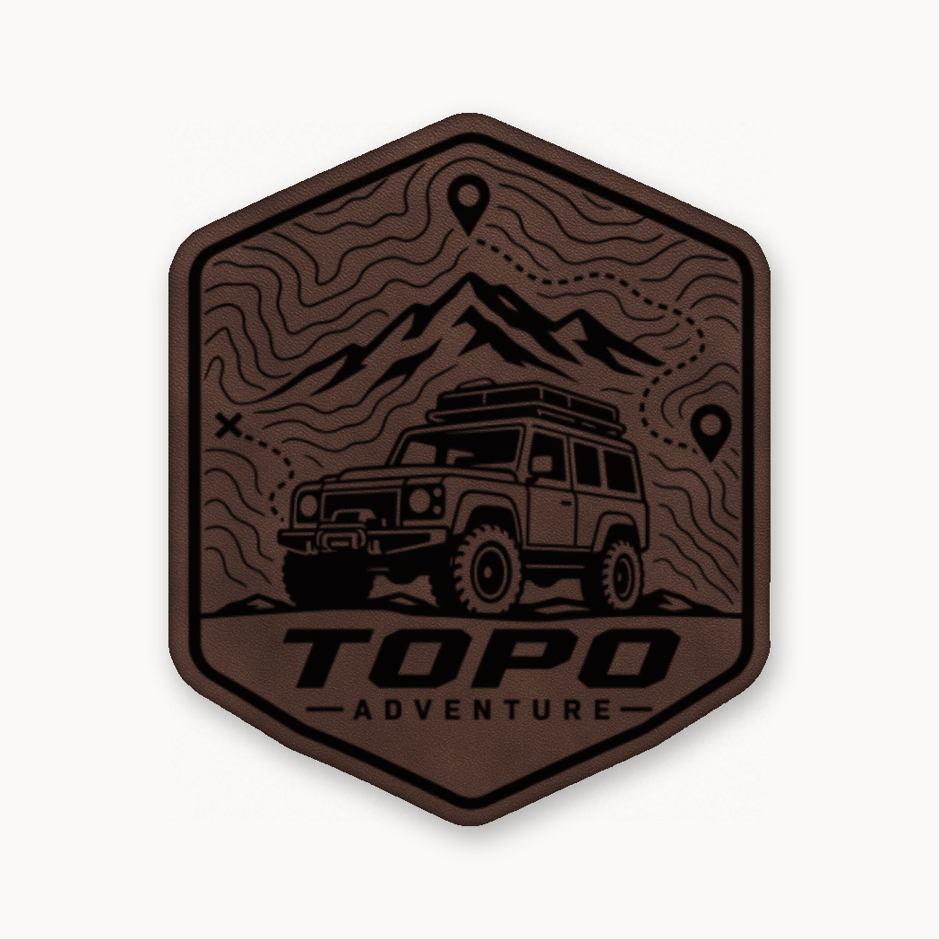 Topo Adventure Badge – Leatherette Morale Patch — Classic Light Brown