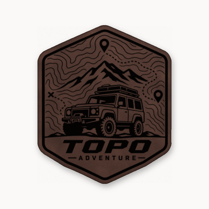 Topo Adventure Badge – Leatherette Morale Patch — Classic Light Brown