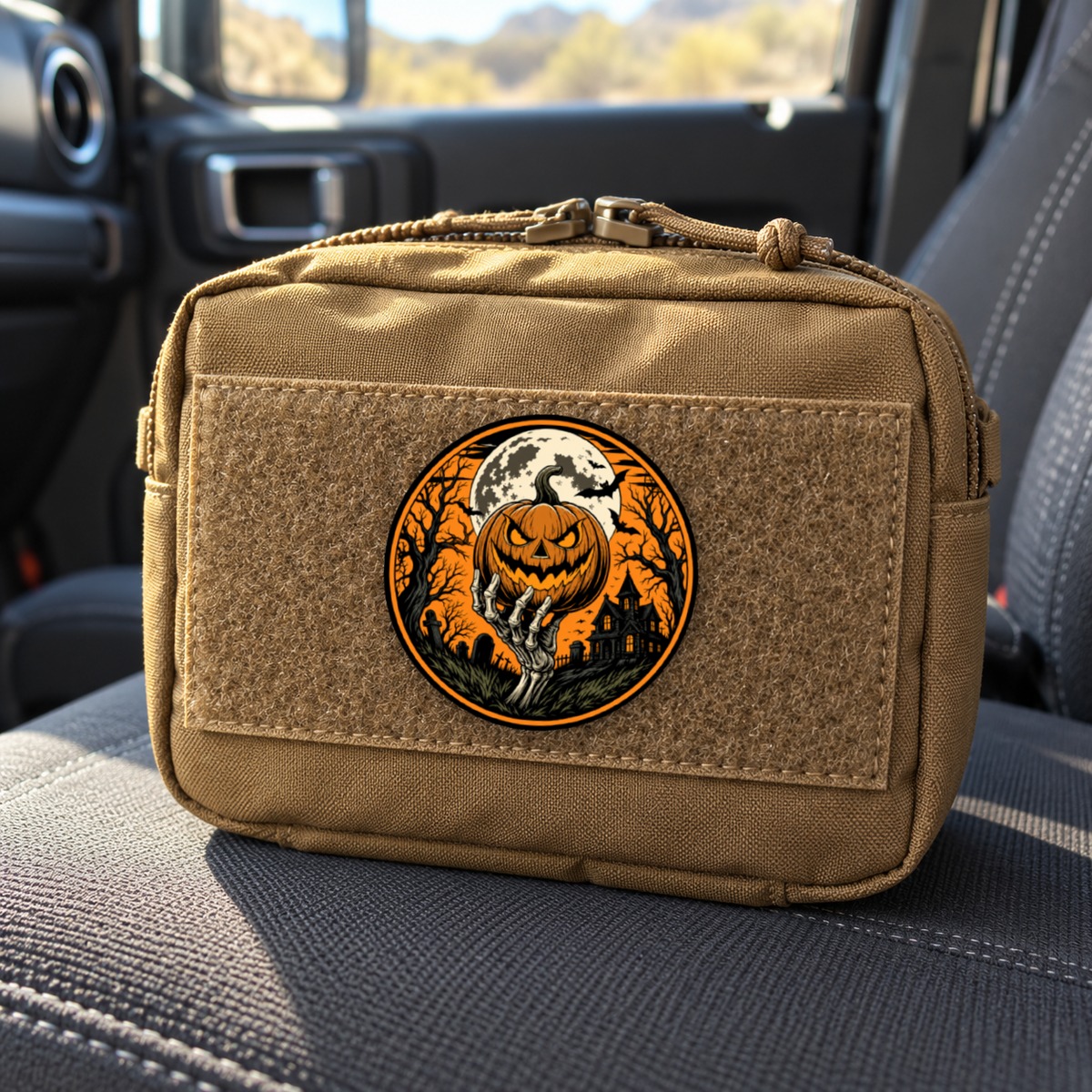 Halloween Pumpkin Night – Leatherette Morale Patch — in use