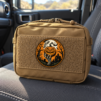 Halloween Pumpkin Night – Leatherette Morale Patch — in use