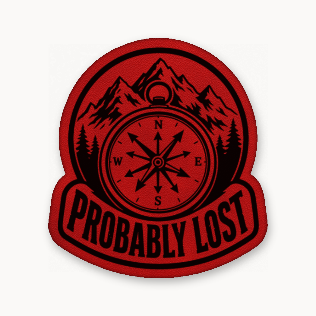 Probably Lost Compass Explorer – Leatherette Morale Patch — Classic Red