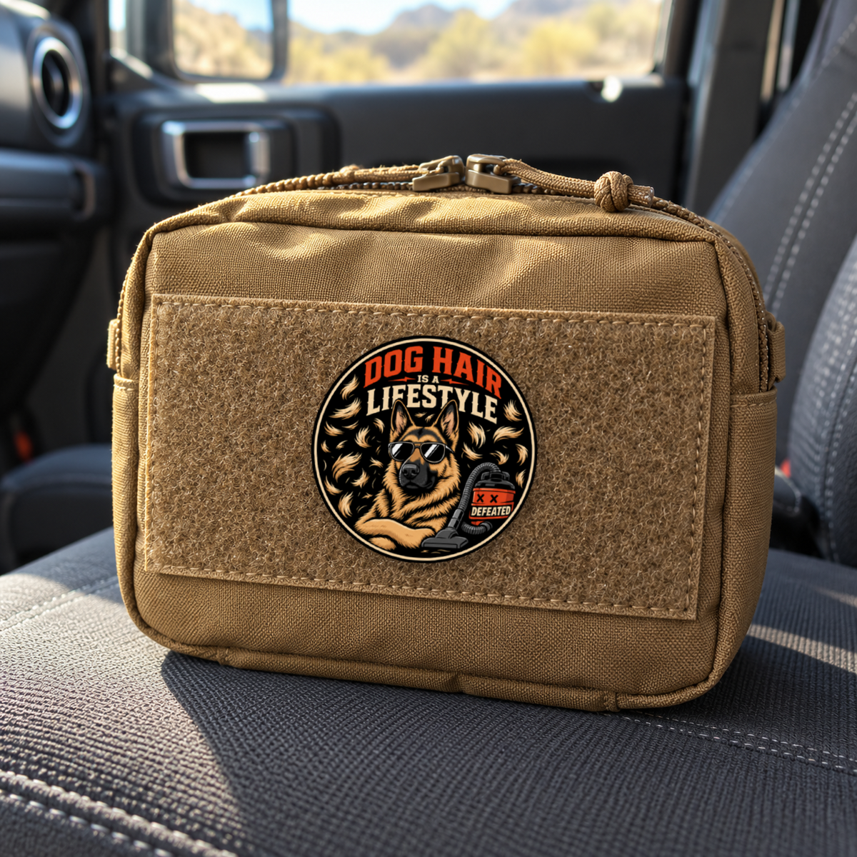 Dog Hair Is A Lifestyle – Leatherette Morale Patch — in use