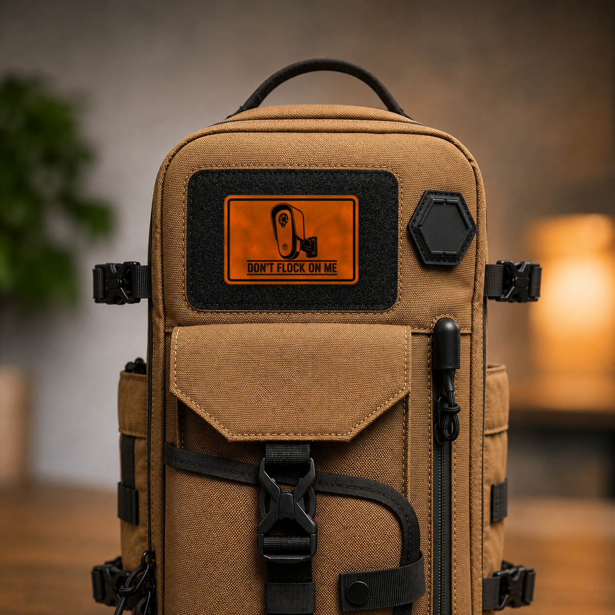 Don’t Flock On Me Surveillance Sign – Leatherette Morale Patch — in use