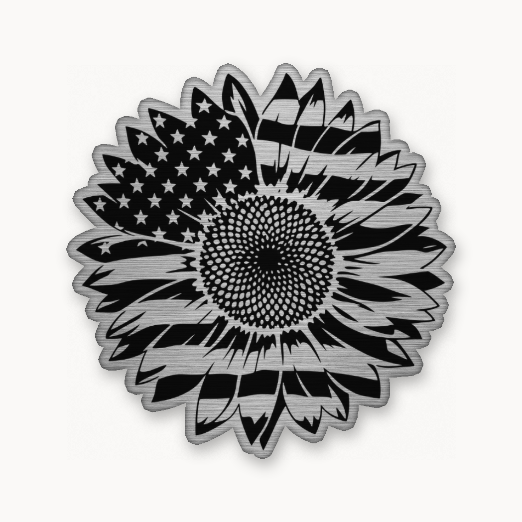 US Flag Sunflower Patch – Leatherette Morale Patch — Silver
