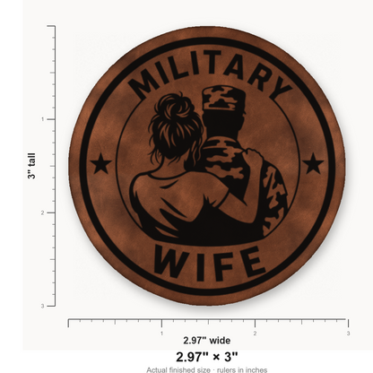 Military Wife – Soldier Emblem – Leatherette Morale Patch — size guide