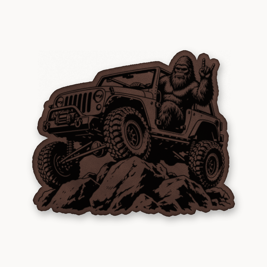 Sasquach Rocking Crawler – Leatherette Morale Patch — Classic Light Brown